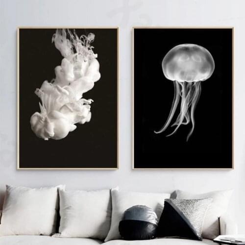 Modern Art Poster Jellyfish White Smoke Wall Picture Black White Canvas Painting Home Decor Living Room Bedroom Wall Art Mural