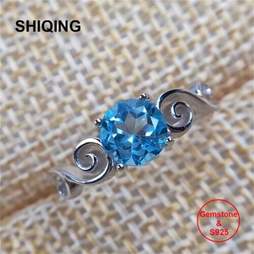 SHIQING Nature topaz real gemstone 925 sterling silver lover cloud ring for girl as gift