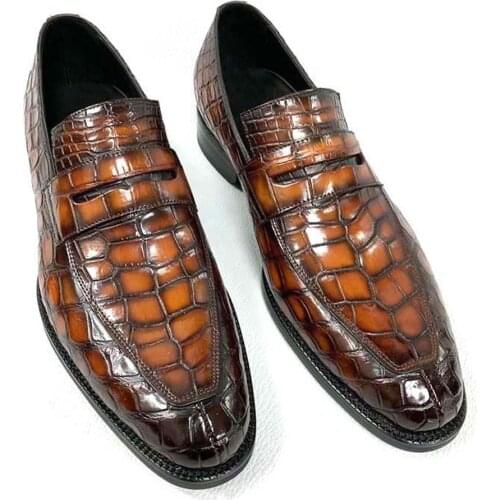 Hongsen male dress shoes men shoes fashion Brush color crocodile belly business shoes Fashion shoes Pure handmade