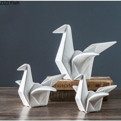 Thousand Paper Cranes Ceramic Statue Desk Ornaments Mascot Wish Fairy Crane Crafts Figurines Home Decoration Modern Sculpture