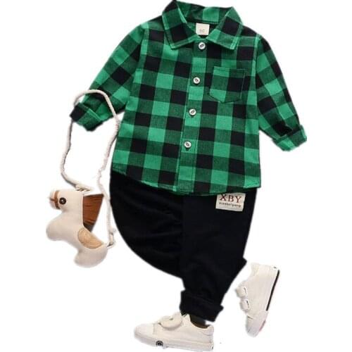 Spring Autumn Children Outing Clothes Suit Baby Boys Girls Lattice Shirt Pants 2Pcs/sets Toddler Casual Clothing Kids Tracksuits