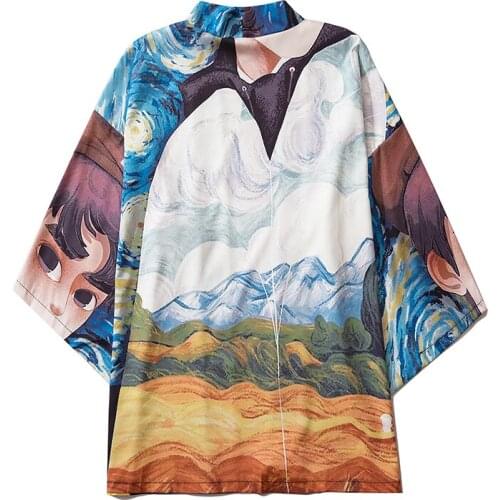 Japanese Cardigan Print Kimono Yukata Haori Robe Men And Women Loose Cardigan Streetwear Tops M L XL XXL