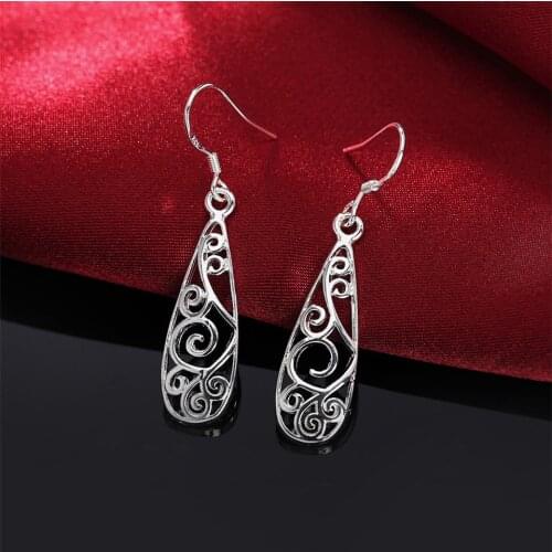 Female Earrings 925 Sterling Silver Palace Chinese Style Flower Water Drop Earrings for Women Wedding Party Gift