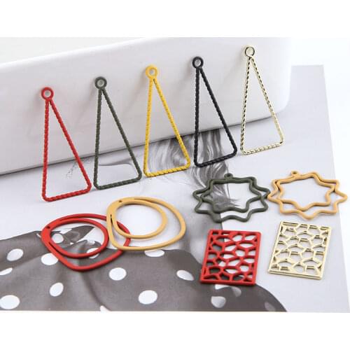 10pcs Diy Handmade Jewelry Alloy Matte Painting Cold Wind Pierced Earrings Flowers Geometric Triangle Ring Material