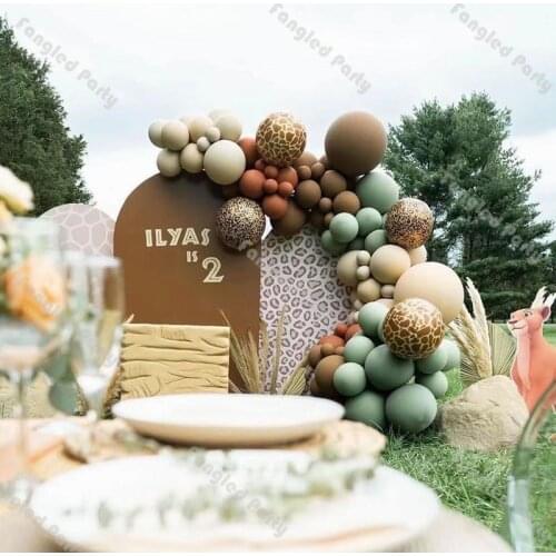 101pcs Sage Green Balloons Garland Coffee Doubled Apricot Arch Kit Animal Pattern Birthday Wedding Baby Shower Anniversary Decor