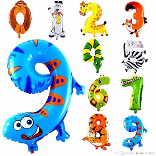 16 inch Animal Number Foil Balloons Kids Party Decoration Happy Birthday Wedding Decoration Ballon Gift