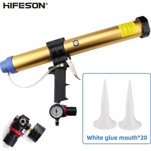 Cylinder 600ml Pneumatic Glass Glue Gun Foam Caulking Tool Adjustable Pressure and Low Noise 20PCS Glue Nozzle Set