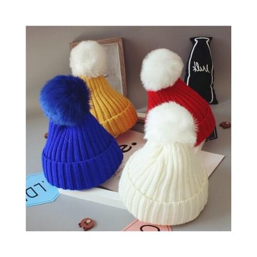 2020 New Fashion Children Winter Hats Baby Kids Girl Solid Knitted Beanies Caps Hair Ball Thick Baby Boys Girls Winter Warm Hat