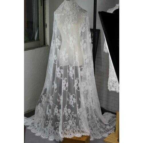 3 m / lot High quality Exquisite white and black eyelashes lace fabric wedding dress skirt DIY embroidery 150 CM wide. GRL0314