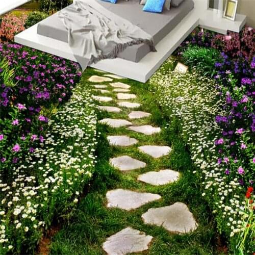Beibehang Flowers path bathroom Custom 3D floor wallpaper wear non-slip waterproof self-adhesive PVC floor sticker painting Mura