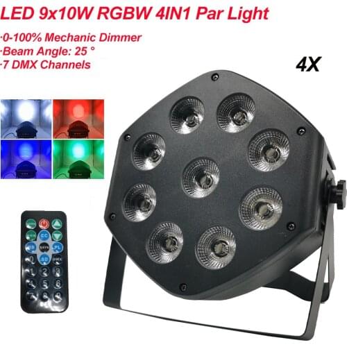 4Pcs/Lot LED Flat Par 9x10W RGBW 4IN1 Lighting Professional LED Stage Lights Effect DMX512 Sound Master-Slave DJ Disco Party