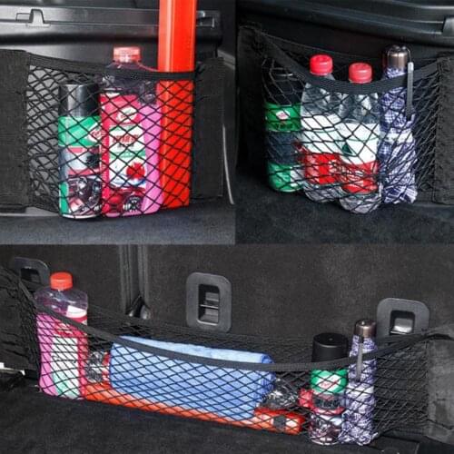 50/60/80X25cm Car Back Rear Trunk Seat Elastic String Net Magic Sticker Mesh Storage Bag Pocket Cage Auto Organizer Seat Back