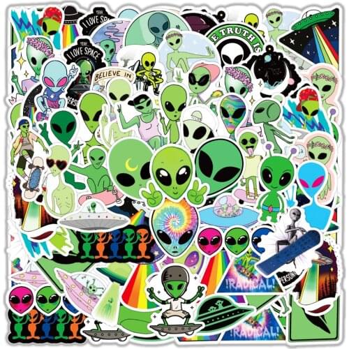 50PCS/Pack Cute Green Aliens Graffiti Stickers For Notebook Motorcycle Skateboard Computer Decal Cartoon Luggage Decal Sticker