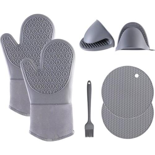 7PCS Kitchen Gloves Cooking Microwave Gloves Silicone Anti-scalding Oven Mitts Set With Oven Gloves & Insulation Pads For Baking