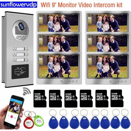 9inchs Color Wifi Video Intercom For Home With 32GB Video Intercom For 3-6 Apartments Interphone With Camera Intercom System Kit