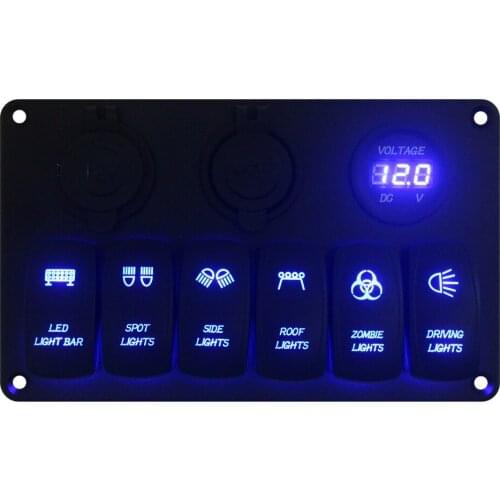 Aluminum 6 gang way rocker switch mount panel holder With 3 power sockets Custom Diy