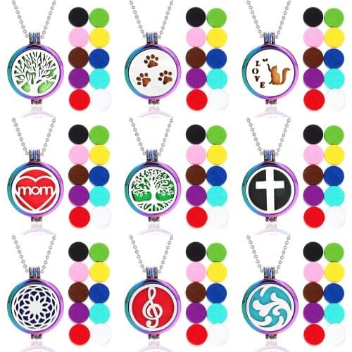 Aromatherapy Jewelry Colorful Diffuser Necklace Perfume Aroma Necklace Essential Oil Diffuser Tree of Life Pendant Free 10+Pads