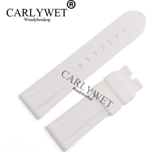 CARLYWET 24mm Men White Waterproof Silicone Rubber Replacement Wrist Watch Band Strap Belt No Buckle For Luminor