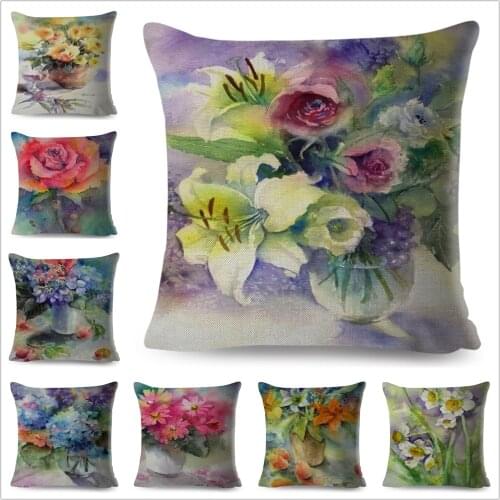 Colorful Flower Oil Painting Big Flowers Pillow Case 45x45 Cushion Cover for Sofa Home Decor Plant Floral Polyester Pillowcase
