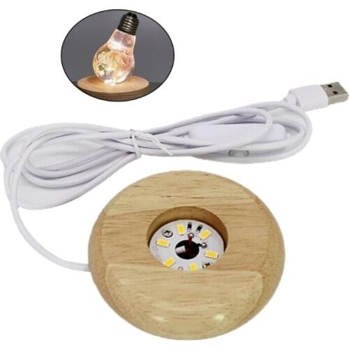 11XA Solid Wood Cylindrical LED Night Light Base Crystal Crafts Glass Decoration Luminous Base Crafts Natural Wood Processing