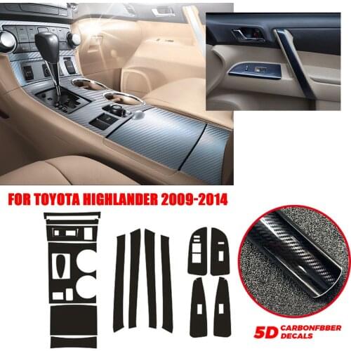 For Toyota Highlander 2009-2014 ABS Carbon Fiber Car Interior Kit Stickers Film 5D Central Control Gear Sticker