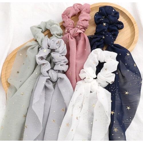 Europe And The United States Selling Golden Star Fabric Dream Starry Sky Hair Ring Elastic Horsetail Streamer Scrunchies