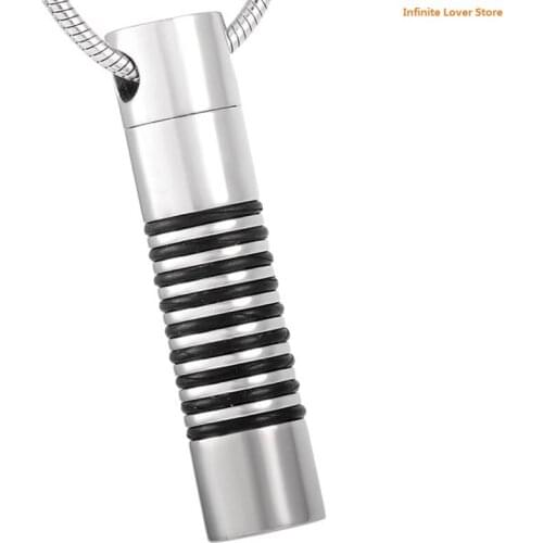 KLH2464-1 15Pcs Cheap Stainless Steel Openable Perfume Bottle Cremation Ash Urn Necklaces With Black Rubber Band