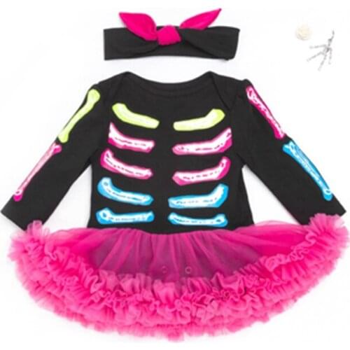 Newborn Girl tutu Set Novelty Skeleton Bodysuits Headband 2pcs/set Ropa De Bebes Cosplay Party Girls Dress Sets