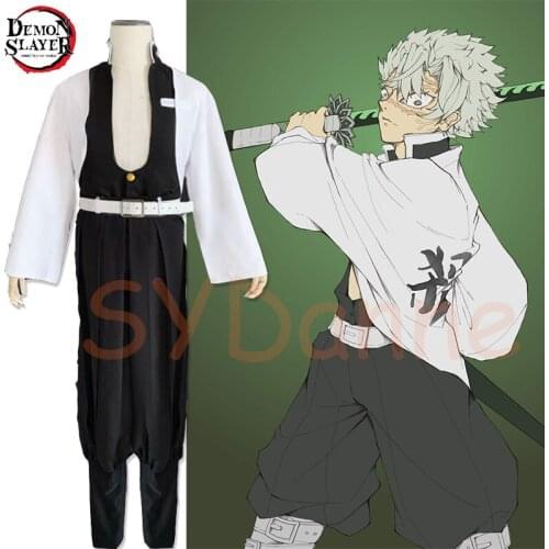 Anime Demon Slayer Cosplay Costume Kimetsu No Yaiba Shinazugawa Sanemi Cosplay Kisatsutai Team Uniform Clothes Set And Wig