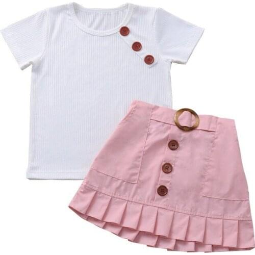Summer Girls Clothing Sets 2 Pcs Cotton Set Children Girl Clothing Outfit Set Short Sleeve Tee +Skirts for 0-8Year Girl CL315