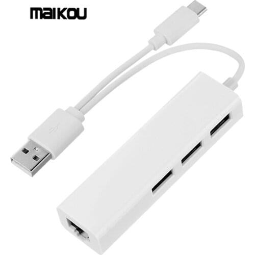 Maikou Multifunctional USB 3.1 Type-C to 3 Ports USB2.0 HUB Ethernet Internet RJ45 Adapter for Macbook Windows XP/Vista/7/8