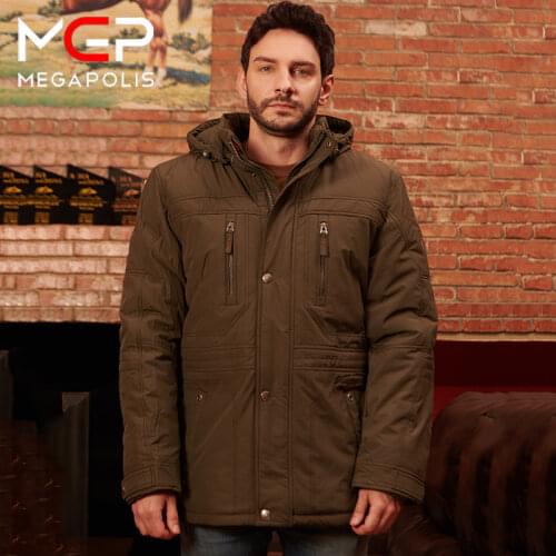 Mens winter waterproof insulated camel wool jacket with hood MGP megapolis