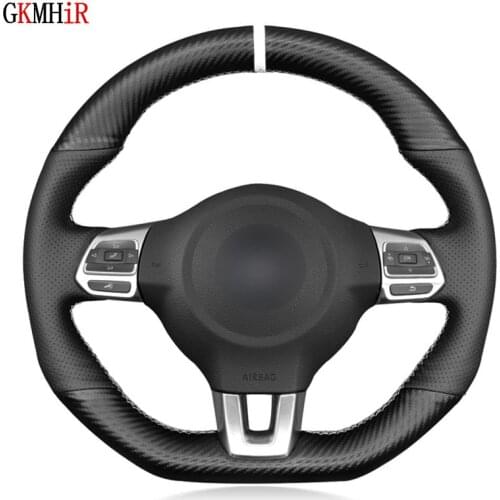 Genuine Leather Carbon Fiber Car Steering Wheel Cover For Volkswagen VW Golf 6 (VI) GTI Polo (R-Line) Scirocco Tiguan (R-Line)