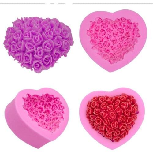 New Heart Shaped Rose Bouquet Fondant Mold Cake Mould Baking DIY Silicone Appliance Fondant Tool Cake Mould Kitchen baking Tools