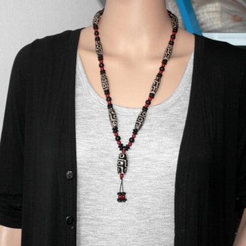Original Tibetan Beads Nine eye Black and White Color Natural Dzi Necklace for Men and Women