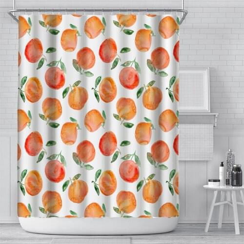 Peach Pink Shower Curtains Allover Fruits Bath Curtain Cute Bright Colorful Design Waterproof Bathroom Shower Curtain With Hooks