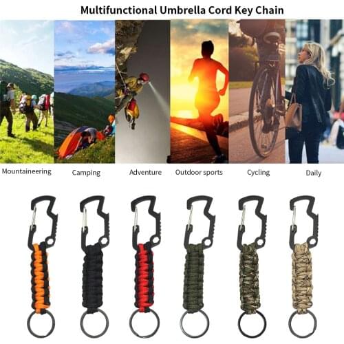 Outdoor Keychain Ring Camping Carabiner Military Paracord Cord Rope Camping Survival Kit Emergency Knot Bottle Opener Key Chain