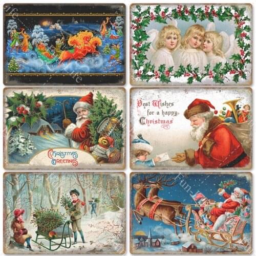 Christmas Vintage Metal Signs Poster Santa Claus Retro Tin Sign Plate Tinplate Plaque Cafe Bar Pub Home Christmas Decor Gift