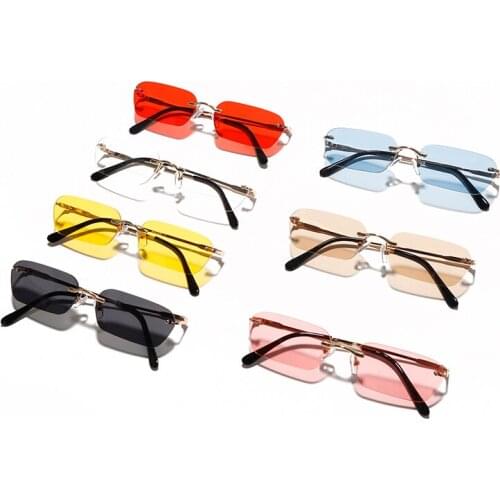 Rimless Rectangle Sunglasses Women UV400 Driving Sun Glasses Men Clear Color Summer Accessories Square Small Size