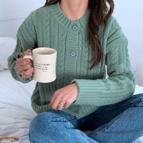 Retro Twist Knitted Sweater Cardigan 2021 Womens Winter Fashion Long Sleeve Loose Round Neck Soft Warm Sweater Outer Top