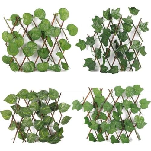 Retractable Trellis Fence with Artificial Green Leaf Wooden Hedge Garden Screen