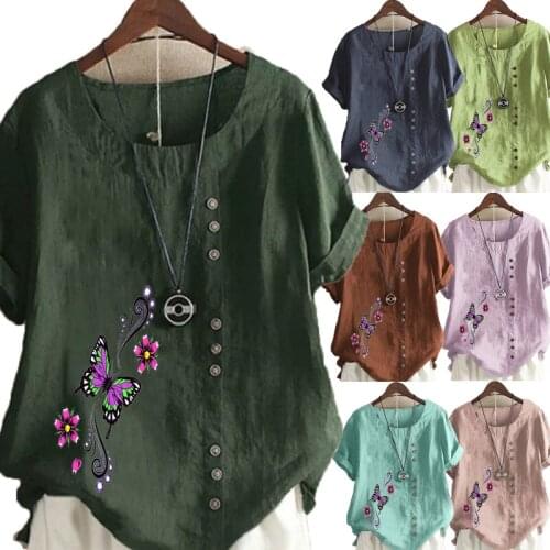 Plus Size Womens Fashion T-shirt Floral Printed Short Sleeve Casual Round Neck Blouse Pullover Tops Ladies Summer Fashion