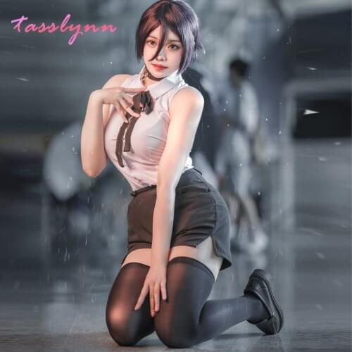 Anime Chainsaw Man Reze Cosplay Costume Outfits Shirt Tie Short Wig Neck Ring Women Uniform Halloween Anime Cosplay