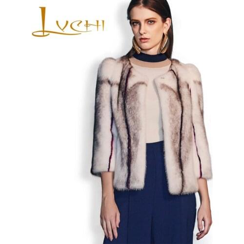 LVCHI 2019 Women Short coat classic grade mink fur natural fur striped Coats for women winter Russia popular mink coat