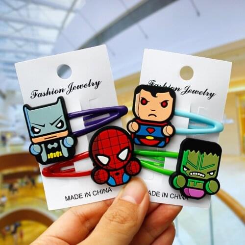 1 Pairs BB Clip Marvel Superheroes Spiderman Iron Man Hulk Thor Anime Cartoon Children Baby Hairpin Accessories