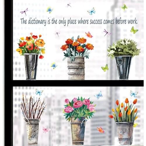 129*58CM Wall Sticker Potted Flowers Plants Living Room Bedroom Nursery Wall Kids Room Decoration Glass Stickers Wallpaper