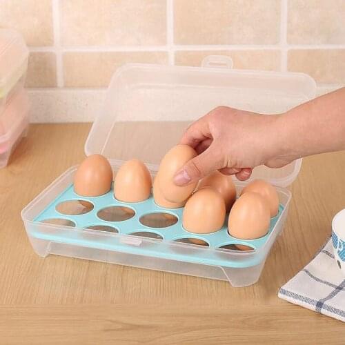 15 Grid Kitchen Egg Storage Box Plastic Anti-Collision Egg Tray Refrigerator Crisper Portable Transparent Egg Tool Household