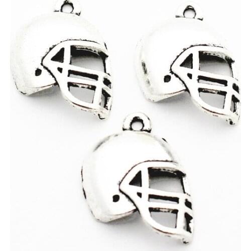 2018 Hot new 12pcs/lot Silver Alloy football helmet Dangle Charms Lobster Clasp Hanging Charm fit Bracelet&Pendant Necklace