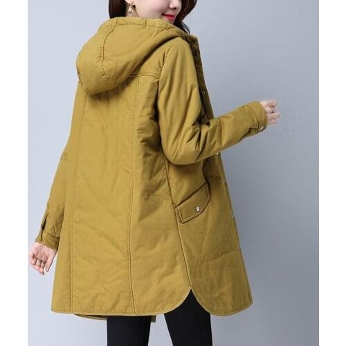 2021 Winter New Loose Cotton Windbreaker Coat Plus size Warm Hooded Women Coat Single-breasted Casual Women Mid-length Outwear