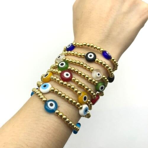 5pcs/lot Fashion Handmade Strand Elasticity Bracelets Turkish Eye Beads Copper Beads Bracelets